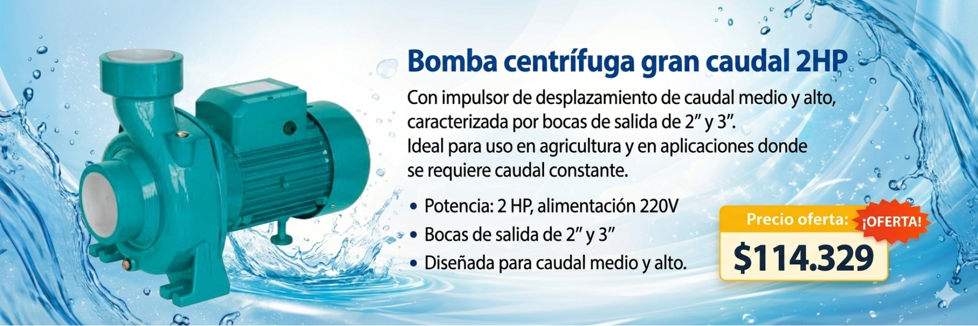 Bomba centrífuga gran caudal 2HP 220V